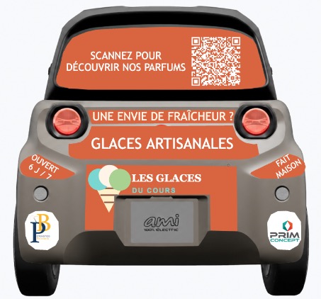 Face arrière de la Citroën Ami et ses emplacements publicitaires