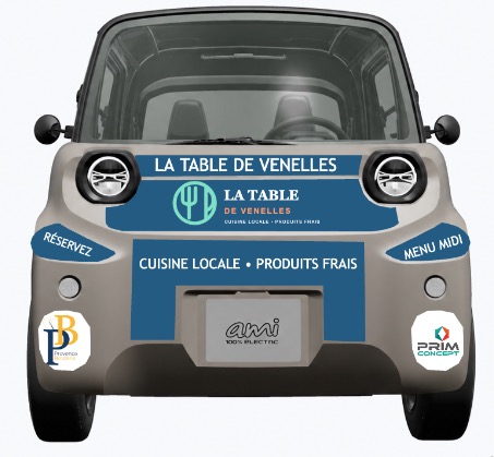 Face avant de la Citroën Ami et ses emplacements publicitaires
