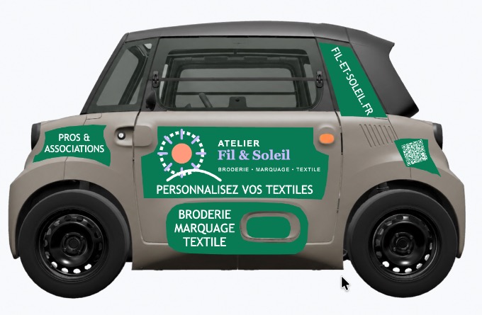 Profil gauche de la Citroën Ami et ses emplacements publicitaires